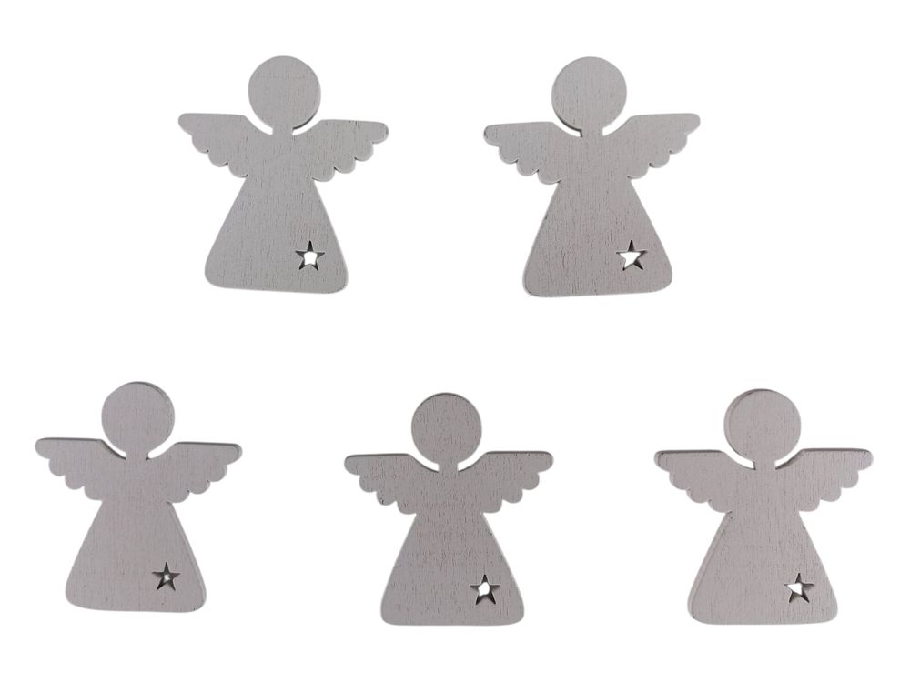 Деревянный ангел со звездочкой  5 х 6см, белый, 5шт (TK-030)