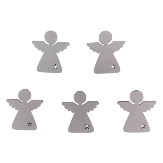 Деревянный ангел со звездочкой  5 х 6см, белый, 5шт (TK-030)