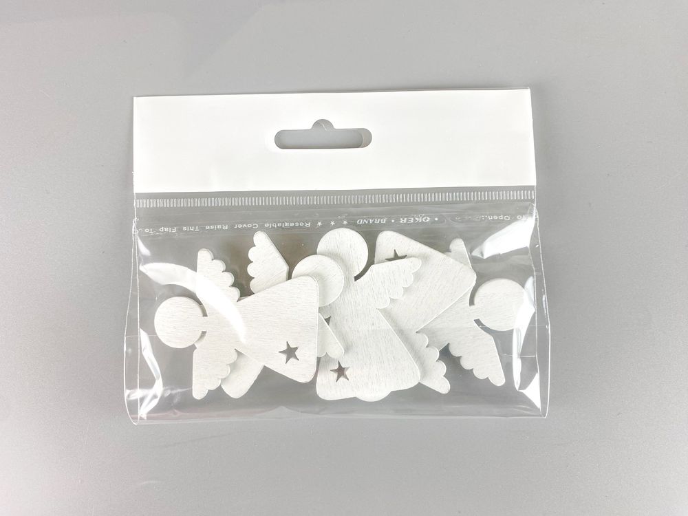 Деревянный ангел со звездочкой  5 х 6см, белый, 5шт (TK-030)