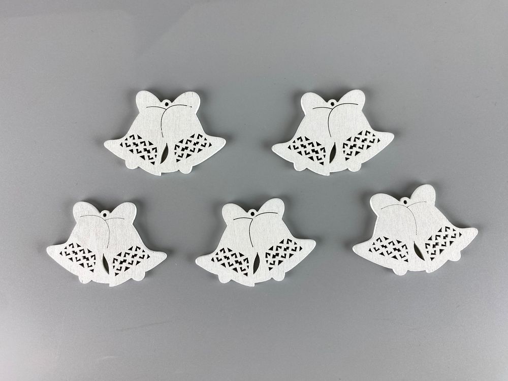 Деревянные колокольчики (двойные)  5 х 6см, белые, 5шт (TK-034)