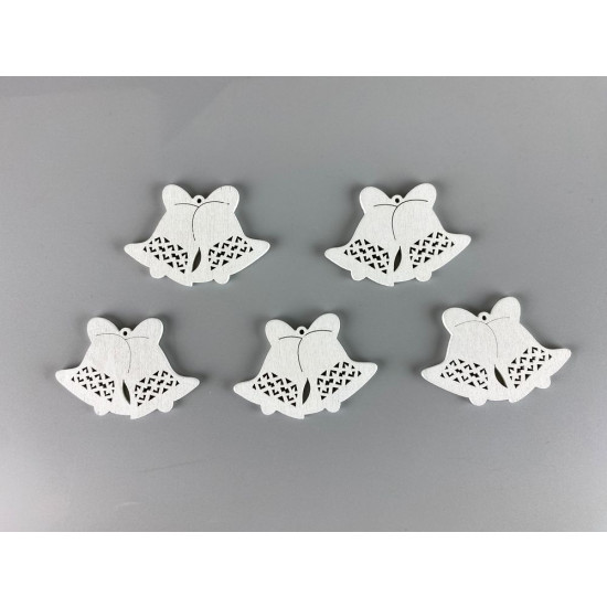 Деревянные колокольчики (двойные)  5 х 6см, белые, 5шт (TK-034)