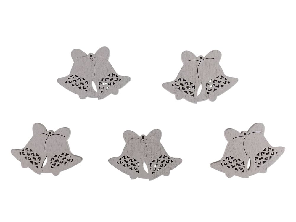 Деревянные колокольчики (двойные)  5 х 6см, белые, 5шт (TK-034)