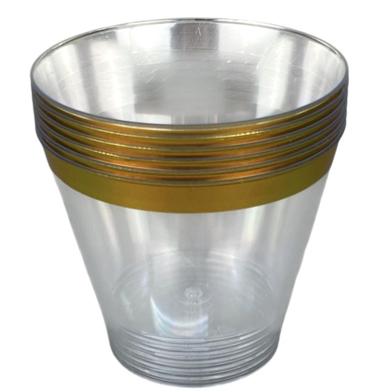 Стаканчики пластиковые многоразовые фуршетные 200гр с золотом, 6шт/уп Unison (7500-53-1)