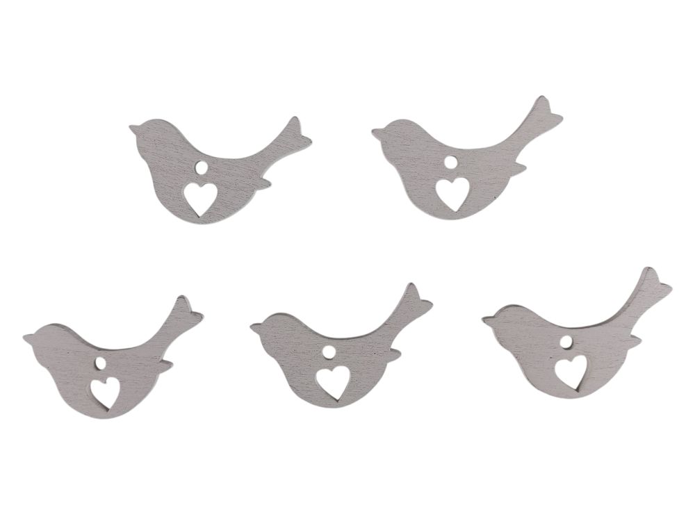 Деревянная птичка с сердечком  5 х 6см, белая, 5шт (TK-022)