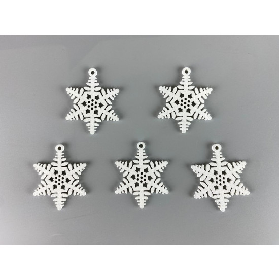 Деревянная снежинка-подвеска листок 5 х 6см, белая, 5шт (TK-028)