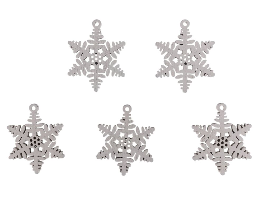 Деревянная снежинка-подвеска листок 5 х 6см, белая, 5шт (TK-028)