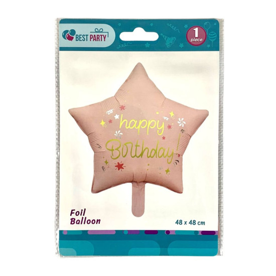 Шарик надувной фольгированный 48 х 48см Happy Birthday Звезда розовая (BP10866)