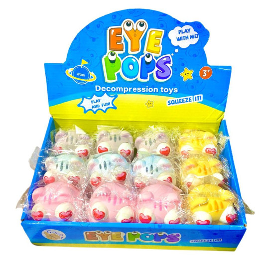 Игрушка-антистресс  пучеглазик, светящийся "Котик-большие глаза с сердцем" 10см (2428-1)