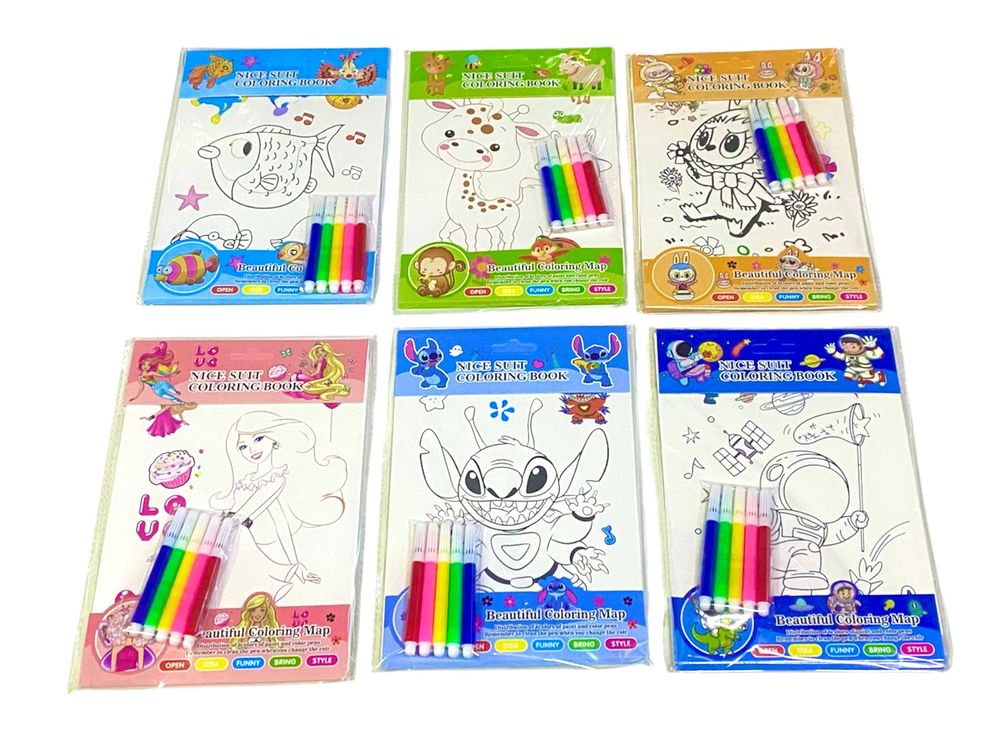 Набор Альбом раскраска 6 листов, фломастеры 5 цветов, 16 х 21см (С-12)