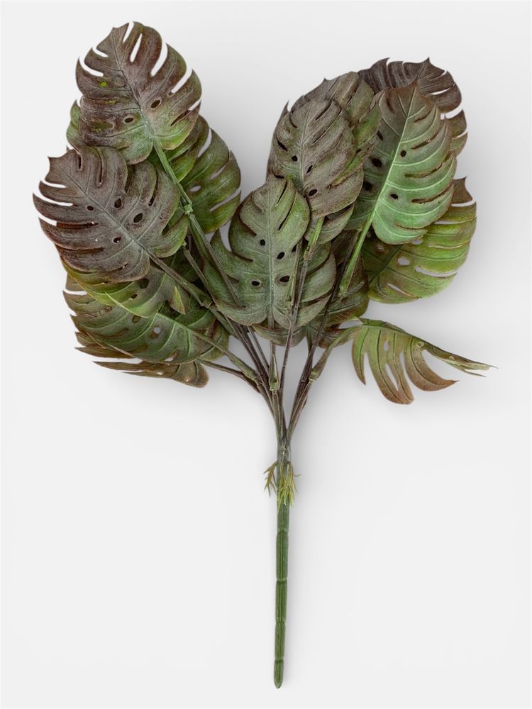 Ветка монстеры  36 см, светло-зелено-фиолетовая (c30547)