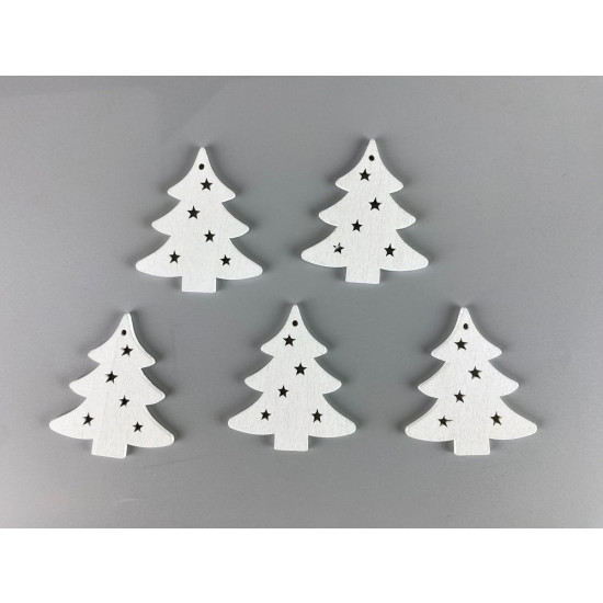 Деревянная елка со звездами 5 х 6см, белая, 5шт (TK-027)