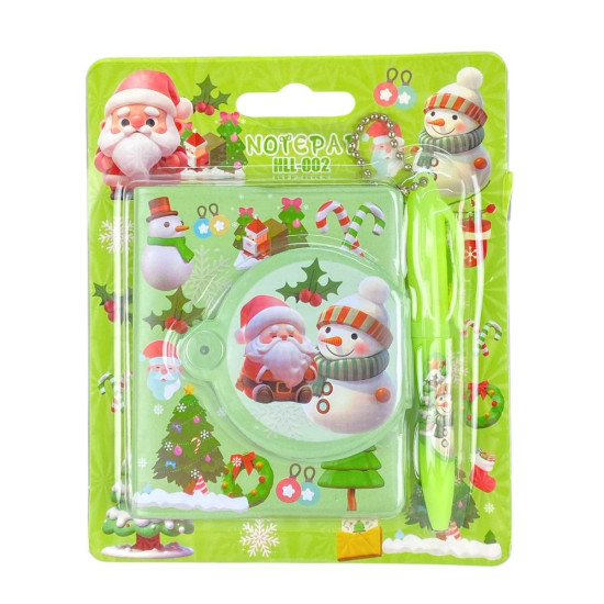 Блокнот на кнопке ПВХ+ручка-брелок 8 х 7см "Новогодний" 65 листов (HLL-002-NY)