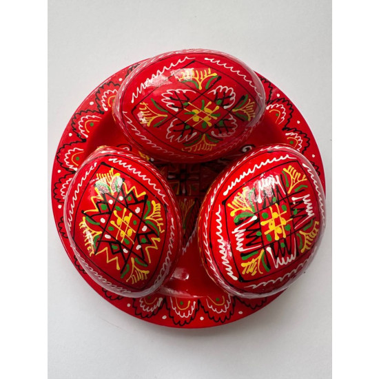Набор декоративных деревянных писанок на тарелку с традиционным орнаментом Unison (L-001  red)