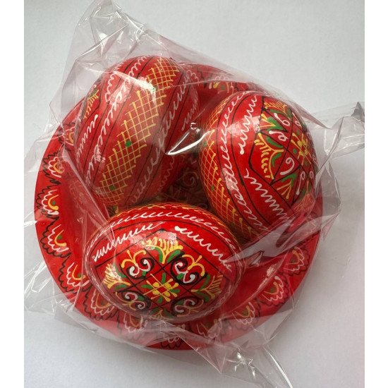 Набор декоративных деревянных писанок на тарелку с традиционным орнаментом Unison (L-001  red)