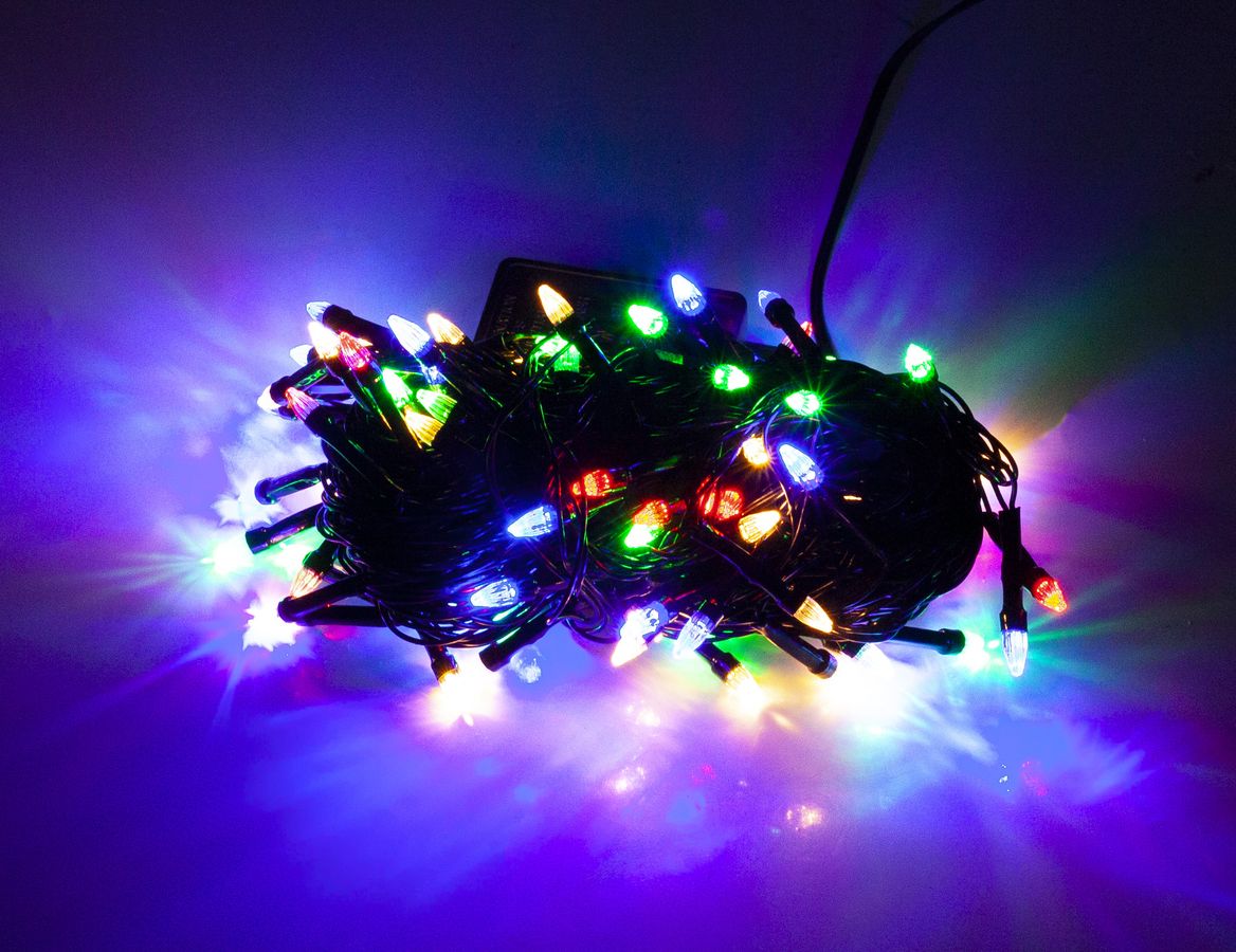 Гирлянда  LED 100 - конус , провод черный (8 режимов) Unison (2-6)