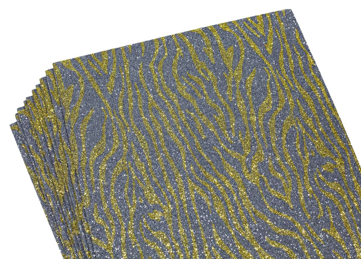 Фоамиран с глиттером 20 х 30см, 2мм, 10 листов, принт узоры  золото с серым Серый Unison (10514)