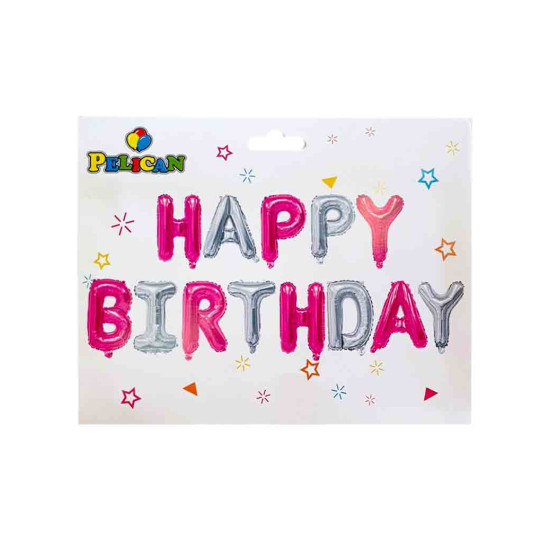 Набор из 13 шаров Happy Birthday 40см, серебряно розовый Разноцветный Pelican (837112)