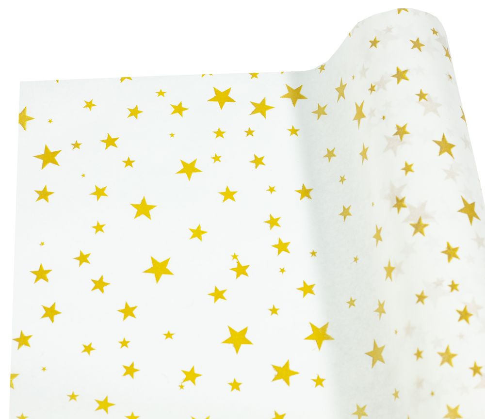 Бумага тишью  30г, 50см х 14м белая с золотыми звездами, Unison,PQD5014-20 Белый Unison (PQD5014-20)