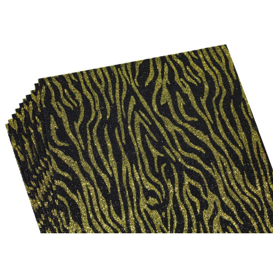 Фоамиран 2мм с глиттером,  принт узоры  золото с черным, 10513 Черный Unison (10513)