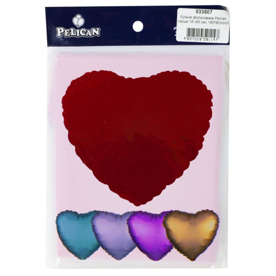 Кулька фольгована Pelican серце 18' (45см), червоний, 5шт/уп Різнокольоровий Pelican (833607)