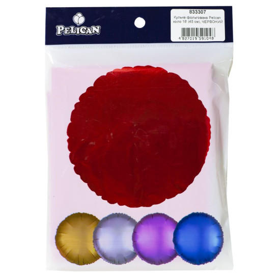 Шарик фольгированный Pelican круг 18' (45см), красный, 5шт/уп Красный Pelican (833307)