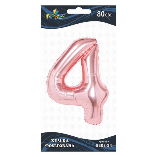 Цифра фольгированная Pelican, "4"  Розовое золото 80см Розовый Pelican (830834)