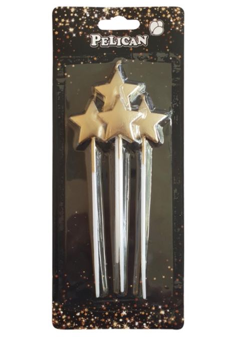 Набор свечей для торта "Звездочка  на палочке", золото 4шт/уп Золотой Pelican (868611)