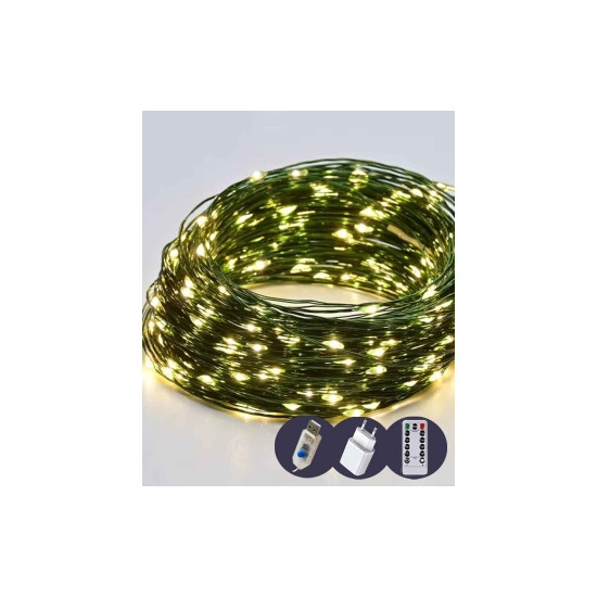 РОСА 100 LED 10м (8 режимов + USB) белый теплый (50) (19011-07)