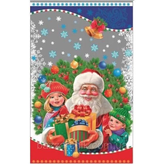 Пакет для новогодних подарков целлофановый прозрачный + метал, с рисунком 25х40 см, (100/уп) Прозрачный Unison (PP 509 NY)