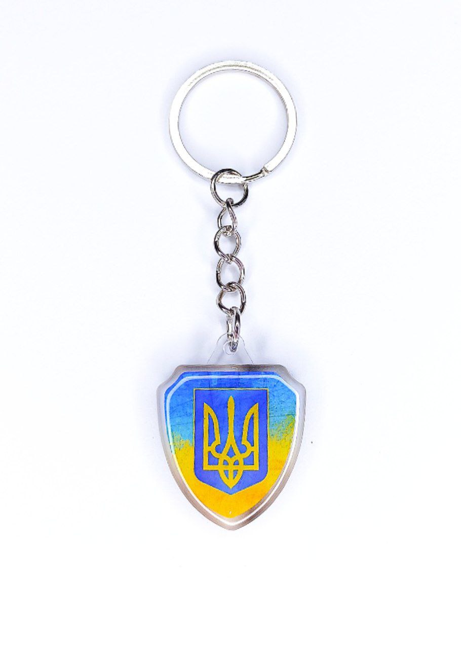 Брелок акриловый шеврон 28х36мм,  шильда 30 х 28мм Желто-синий Unison (UNB-1018)