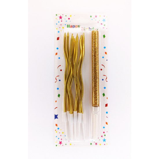 Набор свечей для торта "Коктейльные 8шт и холодный фонтан 1шт", желтое золото Золотой Unison (Y-8   yellow gold)