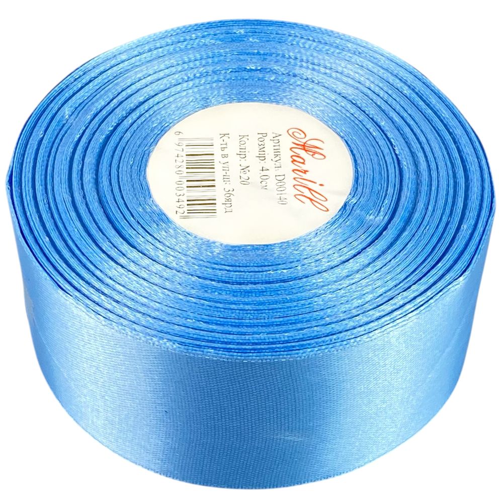 Атласна стрічка 4см (±5мм) x 33м Блакитний Marill (LA4033-20)