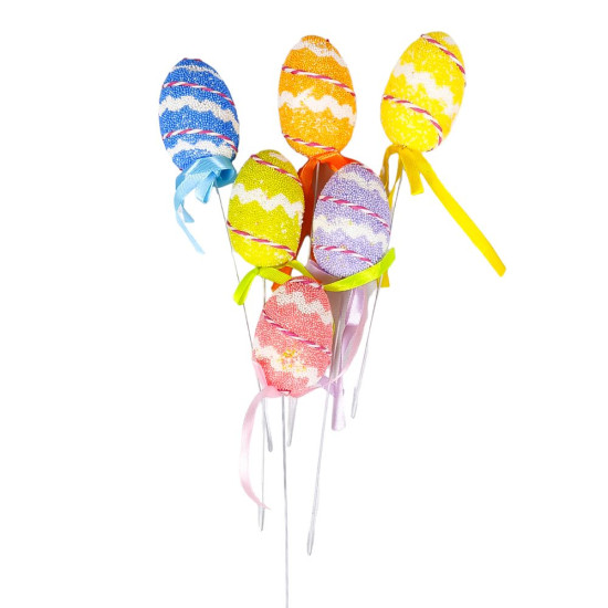 Набор цветных пасхальных яиц  6см - 6шт на деревянной палочке см Разноцветный Без бренда (F17054-6)