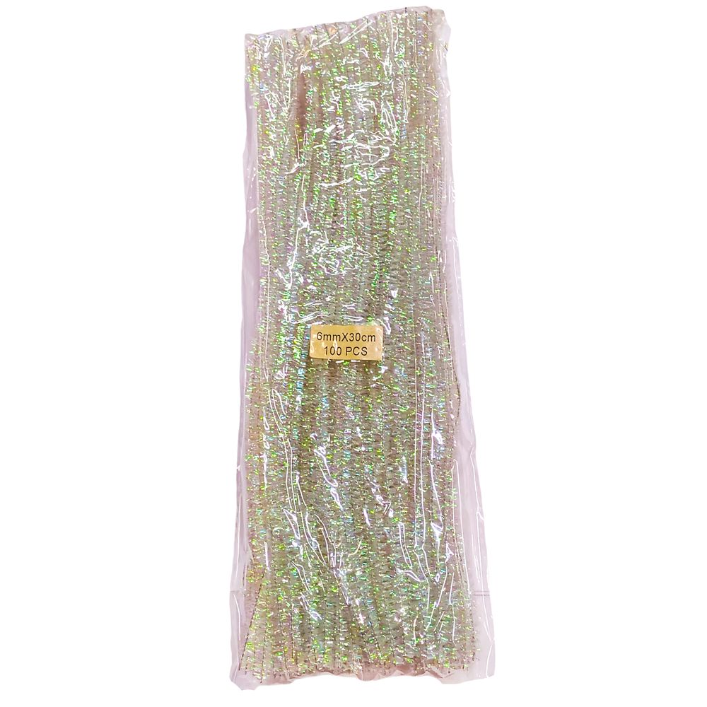 Синельная проволока с блестками, 300 х 6мм, белый-перламутр, 100 шт (C30058 white-nacre)