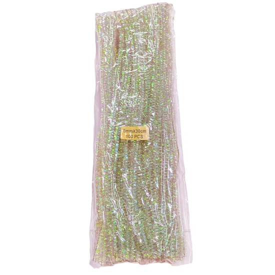 Синельная проволока с блестками, 300 х 6мм, белый-перламутр, 100 шт (C30058 white-nacre)