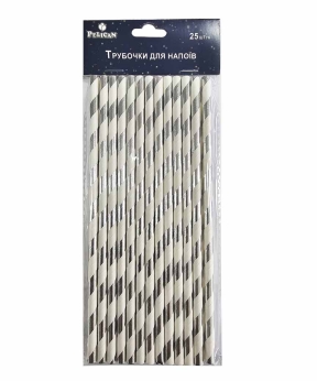 Трубочки для напитков TM Pelican "Белые с серебром"   25шт Pelican (871526)
