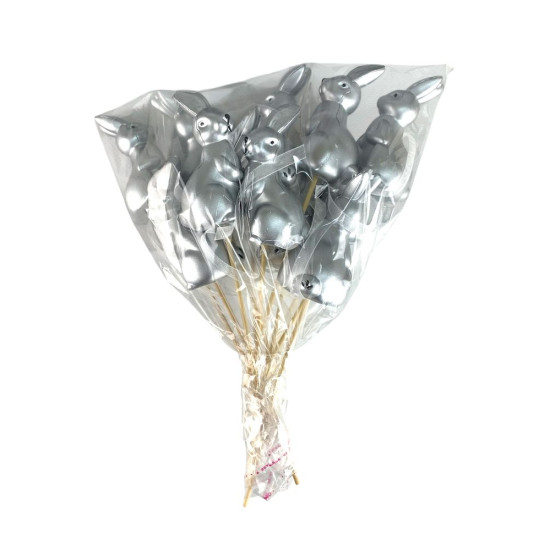 Набор серебряных пасхальных кроликов 6см -8шт на палочке (L00168)