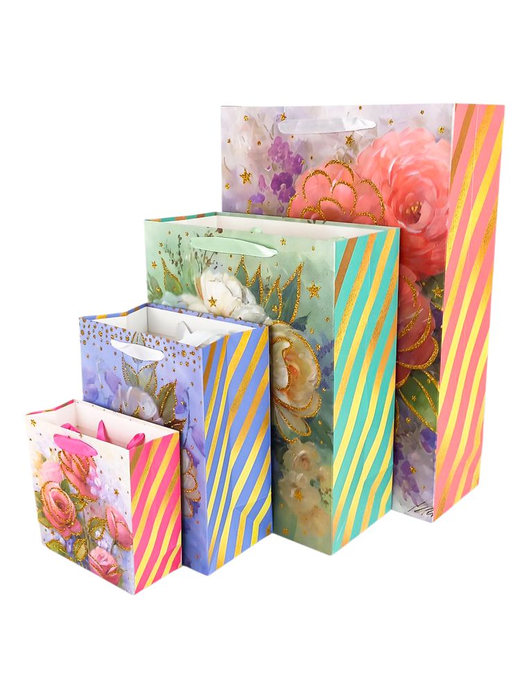 Пакет подарочный "Цветы"   32 х 26 х 12см, 210г/м2, 4 дизайна Unison (3002-32)