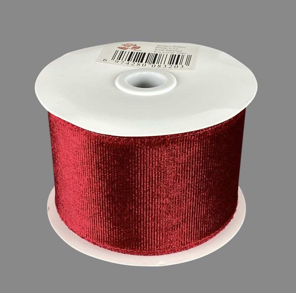 Лента бархатная новогодняя  63мм , красная 10 ярд Красный Unison (D30253 red)