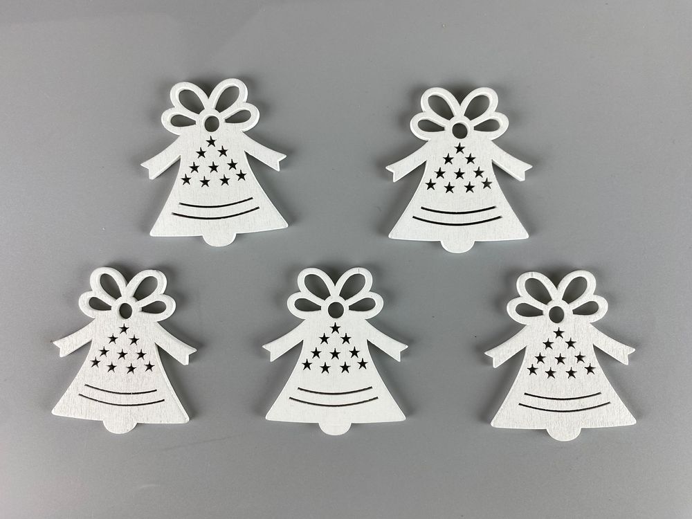 Деревянный колокольчик с бантом  5 х 6см, белый, 5шт (TK-031)