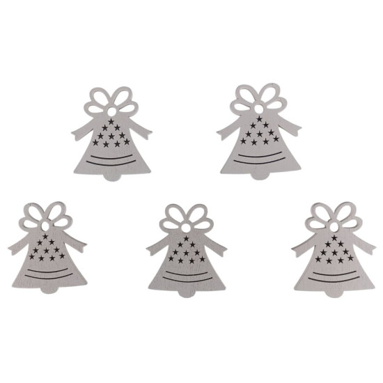 Деревянный колокольчик с бантом  5 х 6см, белый, 5шт (TK-031)