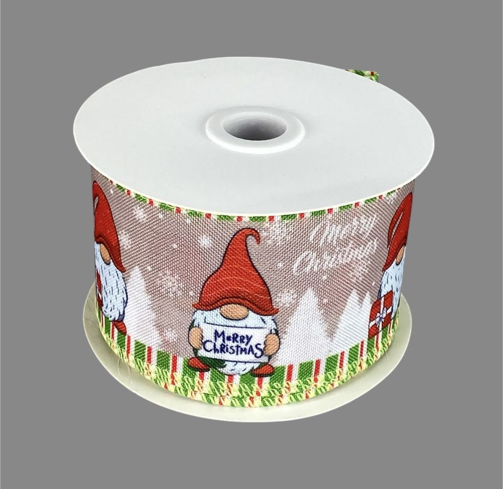Лента полиэстер новогодняя Merry Christmas 63мм , 10 ярд (D30248-20)