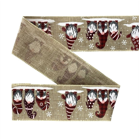 Лента с мешковины новогодняя  63мм , 10 ярд (D30249-22)