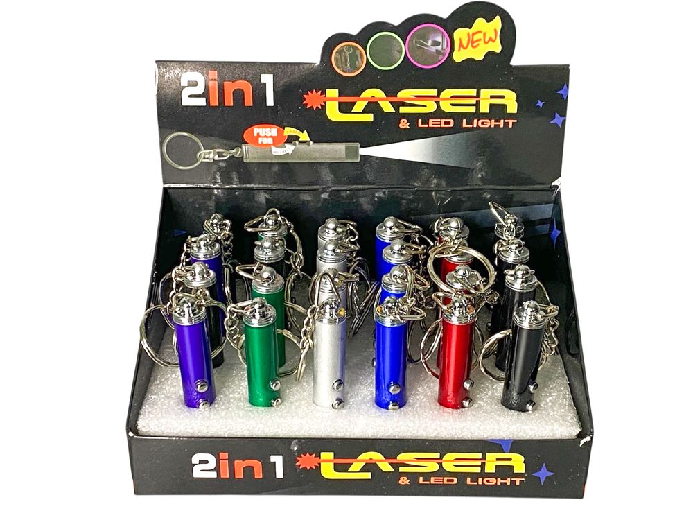 Фонарик брелок LED, алюминиевый, 3 в1 свет, лазерное мерцание 6,5см (154-1)
