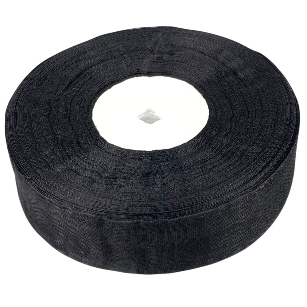 Лента с органзы черная 2,5 см х  50 ярдов Черный Marill (D02025-1039)