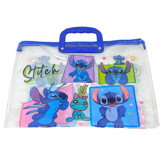 Папка-портфель ПВХ прозрачная "Стич" 28 х 39см, 30мкм, 4 вида (33-ST)