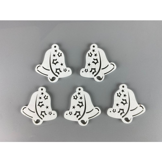 Деревянный колокольчик со звездами 5 х 6см, белый, 5шт (TK-016)