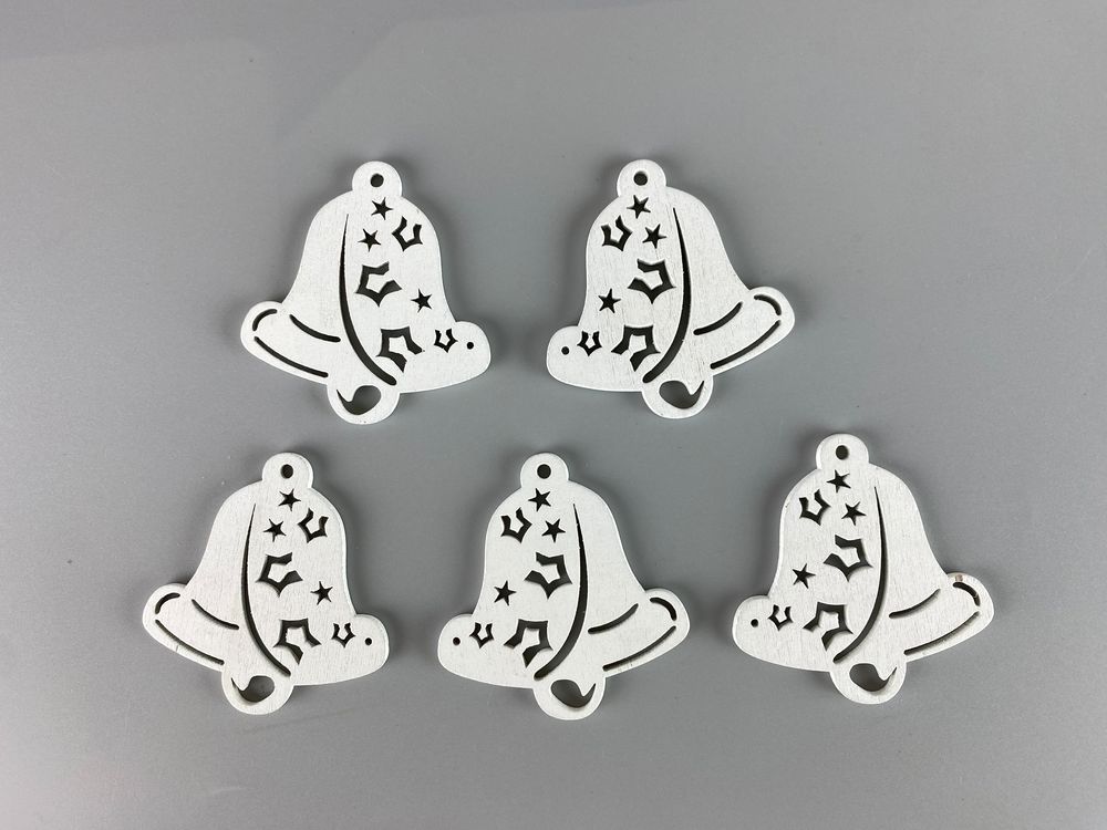 Деревянный колокольчик со звездами 5 х 6см, белый, 5шт (TK-016)