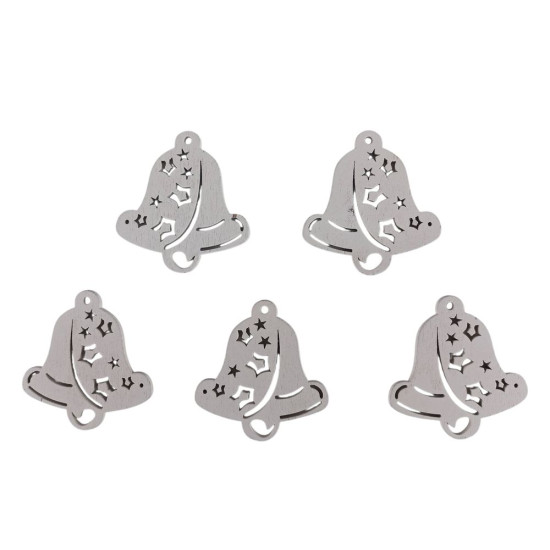 Деревянный колокольчик со звездами 5 х 6см, белый, 5шт (TK-016)