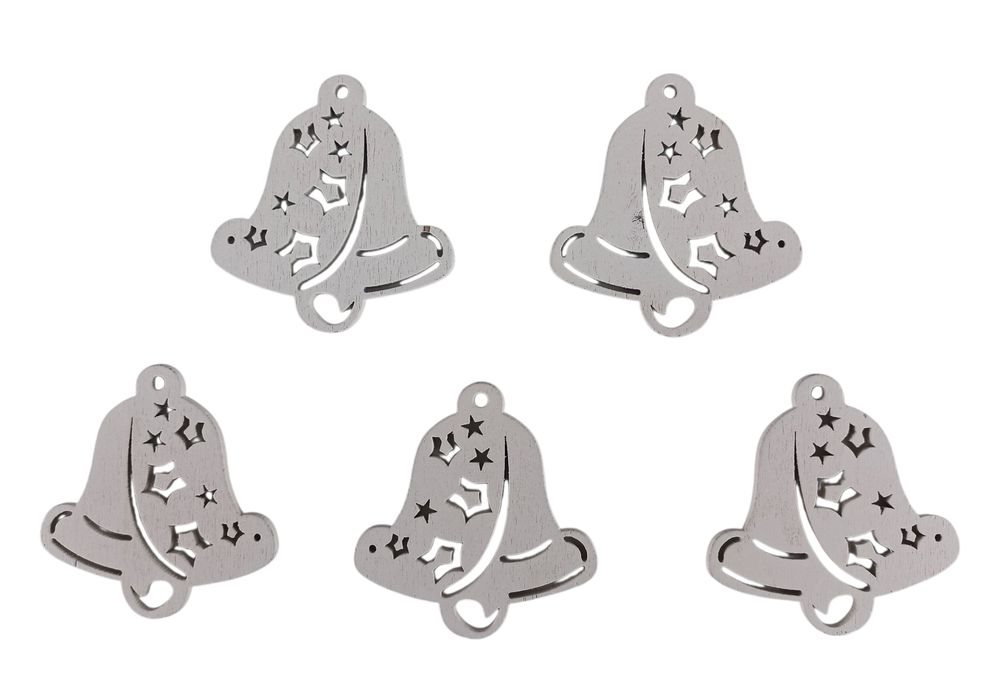 Деревянный колокольчик со звездами 5 х 6см, белый, 5шт (TK-016)